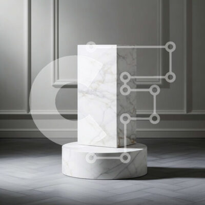 Intra Συλλεκτικό Ξύλινο Παζλ Plywood  4mm - Μινιμαλιστικό λευκό μαρμάρινο βάθρο σε ένα ευρύχωρο δωμάτιο Σε Ξύλινο Κουτί - Διαστάσεις: 10x10 cm – 25 κομμάτια - Image 1