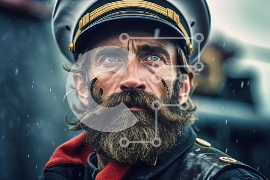 Intra Συλλεκτικό Ξύλινο Παζλ Plywood  4mm - Ναυτικός καπετάνιος με τηλεσκόπιο που στέκεται στο κατάστρωμα ενός πλοίου στη βροχή Σε Ξύλινο Κουτί - Διαστάσεις Puzzle: 10x10 cm – 25 κομμάτια