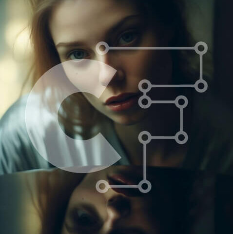 Intra Συλλεκτικό Ξύλινο Παζλ Plywood 4mm - Σοβαρή γυναίκα με ασημένιο πουκάμισο που κοιτάζει στον καθρέφτη Σε Ξύλινο Κουτί - Διαστάσεις Puzzle: 10x10 cm – 25 κομμάτια - Image 1