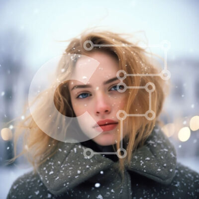 Intra Συλλεκτικό Ξύλινο Παζλ Plywood 4mm - Σοβαρό πορτρέτο μιας νεαρής γυναίκας στο χιόνι Σε Ξύλινο Κουτί - Διαστάσεις Puzzle: 10x10 cm – 25 κομμάτια - Image 1