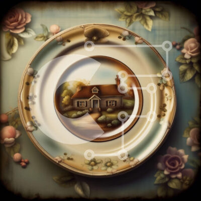 Intra Συλλεκτικό Ξύλινο Παζλ Plywood  4mm - Όμορφη ζωγραφική ενός εξοχικού σπιτιού με αχυρένια στέγη που περιβάλλεται από λουλούδια και αμπέλια Σε Ξύλινο Κουτί - Διαστάσεις: 10x10 cm – 25 κομμάτια - Image 1