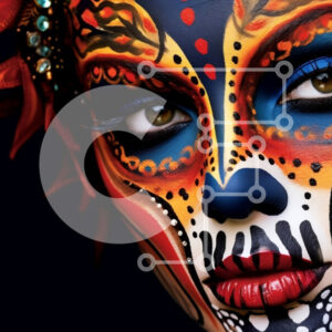 Intra Συλλεκτικό Ξύλινο Παζλ Plywood  4mm - Όμορφη εικόνα μιας γυναίκας με πολύχρωμο μακιγιάζ στο κρανίο και περίπλοκες λεπτομέρειες Σε Ξύλινο Κουτί - Διαστάσεις Puzzle: 10x10 cm – 25 κομμάτια