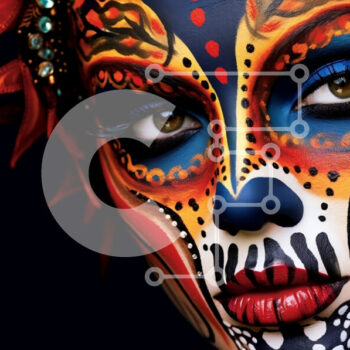 Intra Συλλεκτικό Ξύλινο Παζλ Plywood  4mm - Όμορφη εικόνα μιας γυναίκας με πολύχρωμο μακιγιάζ στο κρανίο και περίπλοκες λεπτομέρειες Σε Ξύλινο Κουτί - Διαστάσεις Puzzle: 10x10 cm – 25 κομμάτια - Image 1