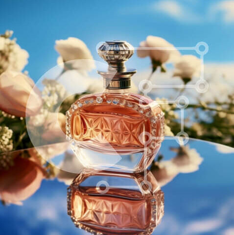 Intra Συλλεκτικό Ξύλινο Παζλ Plywood  4mm - Κομψό και θηλυκό μπουκάλι αρώματος με λεπτό ροζ σχέδιο και λουλούδια Σε Ξύλινο Κουτί - Διαστάσεις Puzzle: 10x10 cm – 25 κομμάτια - Image 1