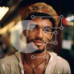 Intra Συλλεκτικό Ξύλινο Παζλ Plywood  4mm - Πορτρέτο ενός ευτυχισμένου άνδρα που φορά πολύχρωμο καπέλο και κολιέ Σε Ξύλινο Κουτί - Διαστάσεις Puzzle: 10x10 cm – 25 κομμάτια