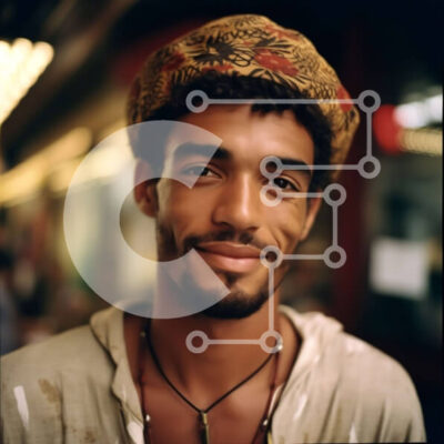 Intra Συλλεκτικό Ξύλινο Παζλ Plywood  4mm - Πορτρέτο ενός ευτυχισμένου άνδρα που φορά πολύχρωμο καπέλο και κολιέ Σε Ξύλινο Κουτί - Διαστάσεις Puzzle: 10x10 cm – 25 κομμάτια - Image 1