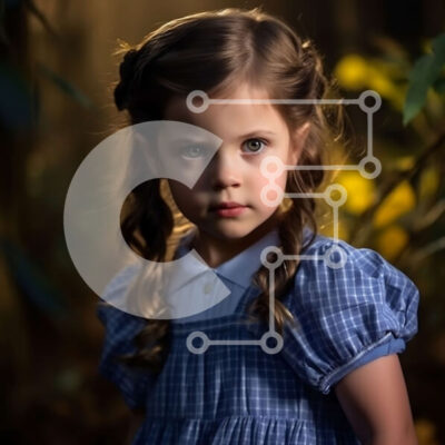 Intra Συλλεκτικό Ξύλινο Παζλ Plywood  4mm - Σοβαρό πορτρέτο νεαρής κοπέλας με μπλε και άσπρο καρό φόρεμα Σε Ξύλινο Κουτί - Διαστάσεις Puzzle: 10x10 cm – 25 κομμάτια - Image 1