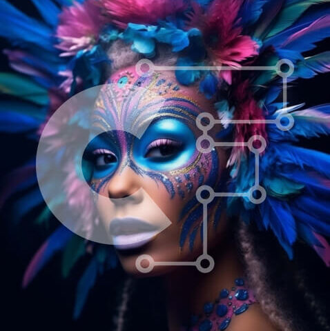 Intra Συλλεκτικό Ξύλινο Παζλ Plywood  4mm - Εκπληκτική εικόνα γυναίκας με αποκριάτικη μάσκα και φτερωτό κόμμωμα Σε Ξύλινο Κουτί - Διαστάσεις Puzzle: 10x10 cm – 25 κομμάτια - Image 1