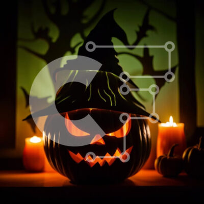 Intra Συλλεκτικό Ξύλινο Παζλ Plywood 4mm - Spooky Halloween Decoration - Scary Jack-o-lantern Pumpkin with Lit Candle Σε Ξύλινο Κουτί - Διαστάσεις: 10x10 cm – 25 κομμάτια - Image 1