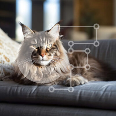 Intra Συλλεκτικό Ξύλινο Παζλ Plywood  4mm - Άνετη εικόνα μιας μακρυμάλλης γάτας που χαλαρώνει σε έναν καναπέ Σε Ξύλινο Κουτί - Διαστάσεις: 10x10 cm – 25 κομμάτια - Image 1