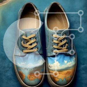 Intra Συλλεκτικό Ξύλινο Παζλ Plywood  4mm - Μοναδικά Μπλε Παπούτσια με Ορεινή Τοπογραφία Σε Ξύλινο Κουτί - Διαστάσεις Puzzle: 10x10 cm – 25 κομμάτια