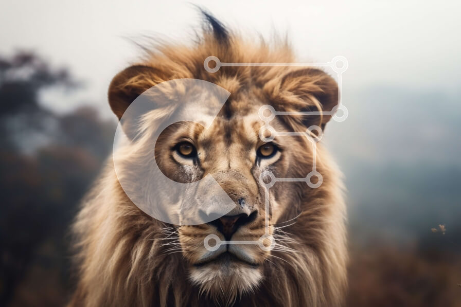 Intra Συλλεκτικό Ξύλινο Παζλ Plywood  4mm - Κοντινό πλάνο ενός ενήλικου λιονταριού στην άγρια ​​φύση Σε Ξύλινο Κουτί - Διαστάσεις: 10x10 cm – 25 κομμάτια