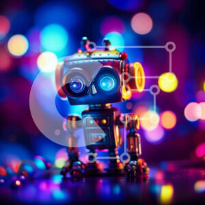 Intra Συλλεκτικό Ξύλινο Παζλ Plywood  4mm - Πολύχρωμο ανοιχτό φόντο με μικρό παιχνίδι ρομπότ Σε Ξύλινο Κουτί - Διαστάσεις: 10x10 cm – 25 κομμάτια