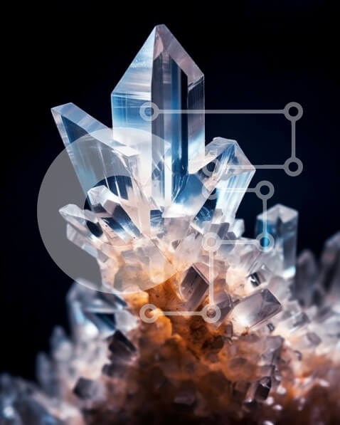 Intra Συλλεκτικό Ξύλινο Παζλ Plywood  4mm - Κοντινό πλάνο διαυγών κρυστάλλων χαλαζία σε μαύρο φόντο Σε Ξύλινο Κουτί - Διαστάσεις: 10x10 cm – 25 κομμάτια