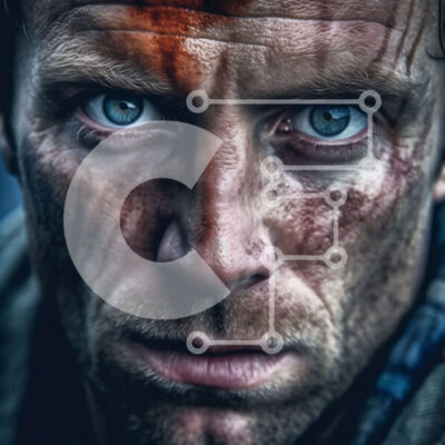 Intra Συλλεκτικό Ξύλινο Παζλ Plywood  4mm - Έντονο πορτρέτο ανθρώπου με τραχύ βλέμμα και μπλε μάτια Σε Ξύλινο Κουτί - Διαστάσεις Puzzle: 10x10 cm – 25 κομμάτια - Image 1