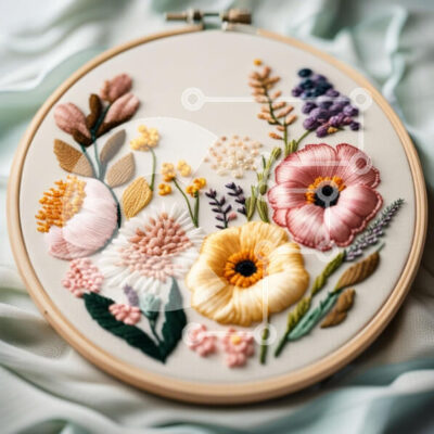 Intra Συλλεκτικό Ξύλινο Παζλ Plywood  4mm - Κοντινή όψη του πολύχρωμου κεντημένου λουλουδιού σχεδίου Σε Ξύλινο Κουτί - Διαστάσεις Puzzle: 10x10 cm – 25 κομμάτια - Image 1