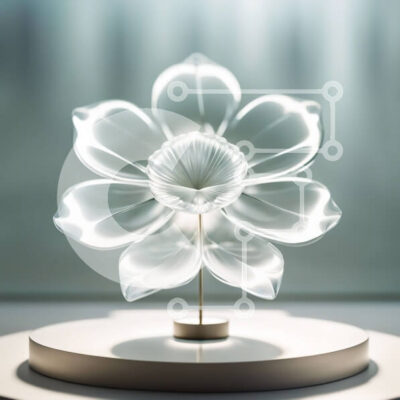 Intra Συλλεκτικό Ξύλινο Παζλ Plywood  4mm - Όμορφο διαυγές γυάλινο λουλούδι σε λευκό βάθρο Σε Ξύλινο Κουτί - Διαστάσεις: 10x10 cm – 25 κομμάτια - Image 1