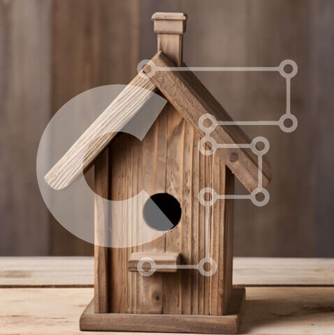 Intra Συλλεκτικό Ξύλινο Παζλ Plywood  4mm - Γοητευτική εικόνα ενός ξύλινου σπιτιού πουλιών με πέρκα και μικρό άνοιγμα Σε Ξύλινο Κουτί - Διαστάσεις: 10x10 cm – 25 κομμάτια - Image 1