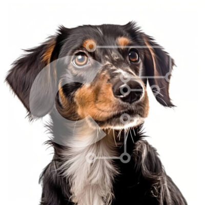 Intra Συλλεκτικό Ξύλινο Παζλ Plywood  4mm - Αξιολάτρευτη εικόνα ενός μαύρου και μαυρίσματος σκύλου που κοιτάζει ψηλά στην κάμερα Σε Ξύλινο Κουτί - Διαστάσεις: 10x10 cm – 25 κομμάτια - Image 1