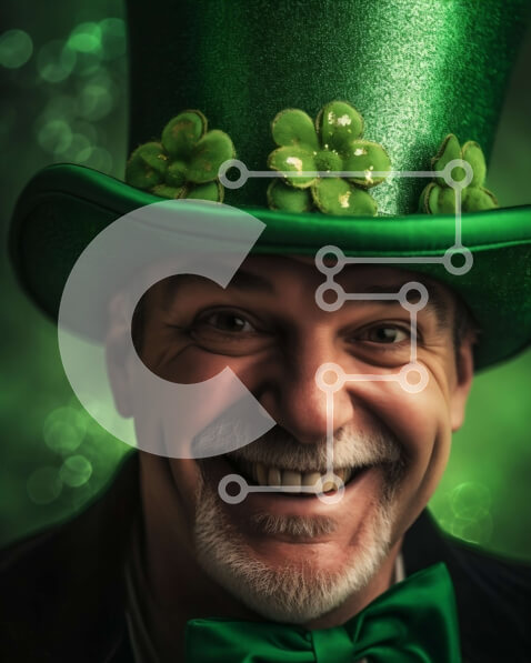 Intra Συλλεκτικό Ξύλινο Παζλ Plywood  4mm - Χαμογελαστός άνδρας με τριφύλλι και παπιγιόν Σε Ξύλινο Κουτί - Διαστάσεις Puzzle: 10x10 cm – 25 κομμάτια