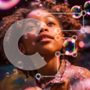 Intra Συλλεκτικό Ξύλινο Παζλ Plywood  4mm - Περίεργο νεαρό κορίτσι μπροστά από τον ονειρικό τοίχο με φυσαλίδες Σε Ξύλινο Κουτί - Διαστάσεις Puzzle: 10x10 cm – 25 κομμάτια