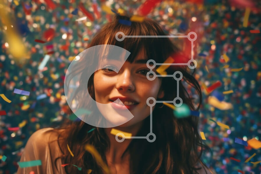 Intra Συλλεκτικό Ξύλινο Παζλ Plywood  4mm - Γιορτάστε με αυτήν την εορταστική εικόνα μιας γυναίκας μπροστά σε πολύχρωμα κομφετί Σε Ξύλινο Κουτί - Διαστάσεις Puzzle: 10x10 cm – 25 κομμάτια