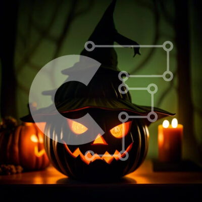 Intra Συλλεκτικό Ξύλινο Παζλ Plywood  4mm - Απόκοσμη αποκριάτικη διακόσμηση - Τζακ-ο-φανάρι με καπέλο μάγισσας και αναμμένο κερί Σε Ξύλινο Κουτί - Διαστάσεις: 10x10 cm – 25 κομμάτια - Image 1