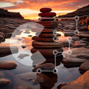 Intra Συλλεκτικό Ξύλινο Παζλ Plywood  4mm - Υπέροχη θέα στο ηλιοβασίλεμα των ισορροπημένων βράχων στο νερό Σε Ξύλινο Κουτί - Διαστάσεις Puzzle: 10x10 cm – 25 κομμάτια