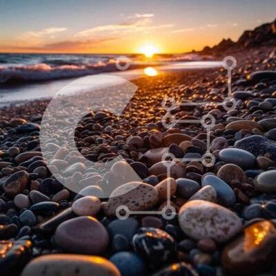 Intra Συλλεκτικό Ξύλινο Παζλ Plywood  4mm - Εκπληκτική εικόνα του ηλιοβασιλέματος πάνω από τον ωκεανό με βράχους και βότσαλα στην παραλία Σε Ξύλινο Κουτί - Διαστάσεις: 10x10 cm – 25 κομμάτια - Image 1