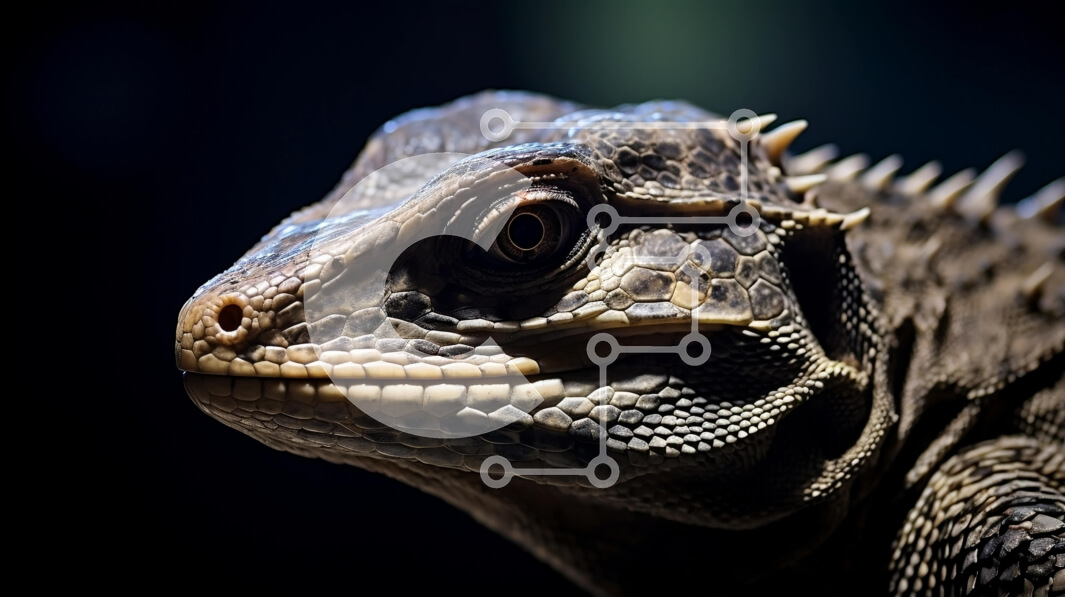 Intra Συλλεκτικό Ξύλινο Παζλ Plywood  4mm - Κοντινό πλάνο του κεφαλιού ενός ιγκουάνα Σε Ξύλινο Κουτί - Διαστάσεις: 10x10 cm – 25 κομμάτια