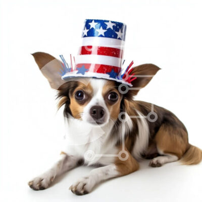 Intra Συλλεκτικό Ξύλινο Παζλ Plywood  4mm - Αξιολάτρευτη εικόνα ενός μικρού σκύλου που φορά ένα πατριωτικό καπέλο Σε Ξύλινο Κουτί - Διαστάσεις: 10x10 cm – 25 κομμάτια - Image 1