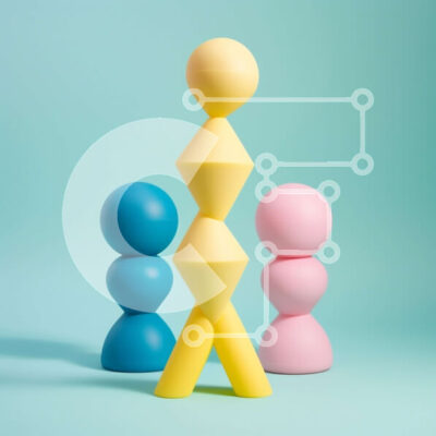 Intra Συλλεκτικό Ξύλινο Παζλ Plywood  4mm - Πολύχρωμα αφηρημένα ειδώλια σε μπλε φόντο Σε Ξύλινο Κουτί - Διαστάσεις Puzzle: 10x10 cm – 25 κομμάτια - Image 1