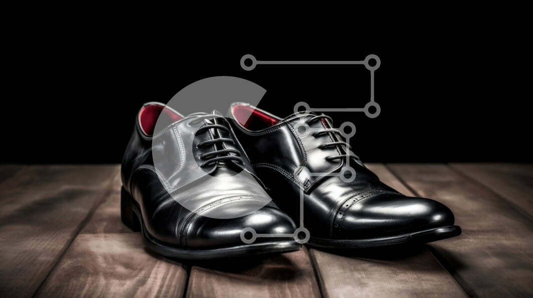 Intra Συλλεκτικό Ξύλινο Παζλ Plywood  4mm - Κομψά παπούτσια μαύρα φόρεμα με κόκκινα κορδόνια στο πάτωμα από σκληρό ξύλο Σε Ξύλινο Κουτί - Διαστάσεις Puzzle: 10x10 cm – 25 κομμάτια