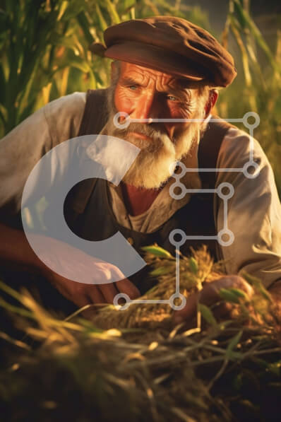 Intra Συλλεκτικό Ξύλινο Παζλ Plywood  4mm - Όμορφη εικόνα ενός ηλικιωμένου αγρότη σε ένα χωράφι κατά τη διάρκεια του ηλιοβασιλέματος Σε Ξύλινο Κουτί - Διαστάσεις Puzzle: 10x10 cm – 25 κομμάτια