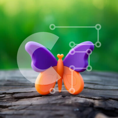 Intra Συλλεκτικό Ξύλινο Παζλ Plywood  4mm - Πορτοκαλί και μωβ παιχνίδι πεταλούδας σε ξύλινη επιφάνεια Σε Ξύλινο Κουτί - Διαστάσεις: 10x10 cm – 25 κομμάτια - Image 1