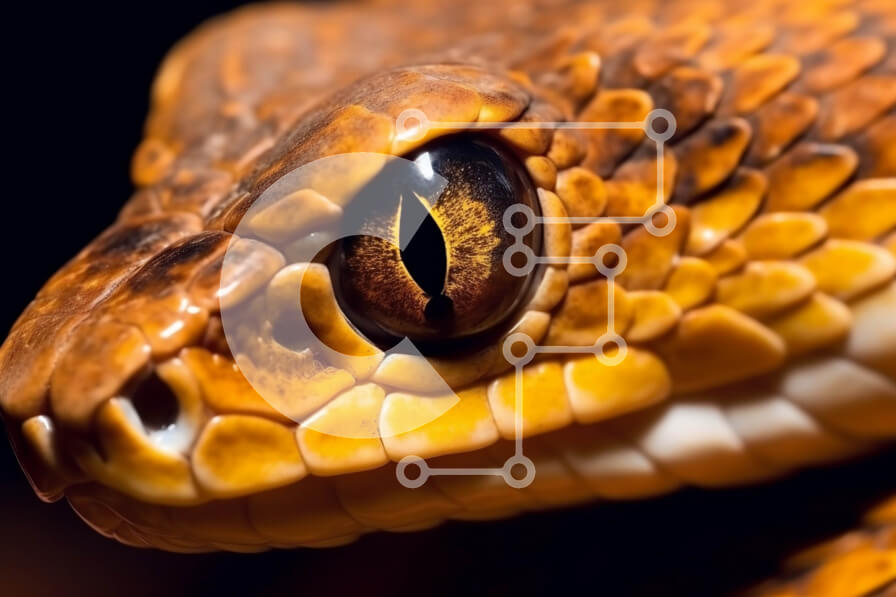 Intra Συλλεκτικό Ξύλινο Παζλ Plywood  4mm - Κοντινή όψη του κεφαλιού ενός φιδιού με τους κυνόδοντες που εμφανίζονται Σε Ξύλινο Κουτί - Διαστάσεις: 10x10 cm – 25 κομμάτια