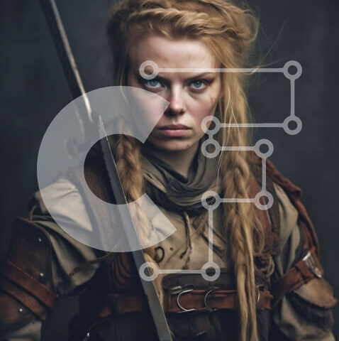 Intra Συλλεκτικό Ξύλινο Παζλ Plywood  4mm - Εκπληκτική εικόνα μιας αποφασιστικής γυναίκας με σπαθί και δερμάτινο μπουφάν Σε Ξύλινο Κουτί - Διαστάσεις Puzzle: 10x10 cm – 25 κομμάτια - Image 1