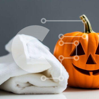 Intra Συλλεκτικό Ξύλινο Παζλ Plywood  4mm - Διακοσμημένη αποκριάτικη κολοκύθα με λευκή πετσέτα Σε Ξύλινο Κουτί - Διαστάσεις Puzzle: 10x10 cm – 25 κομμάτια - Image 1