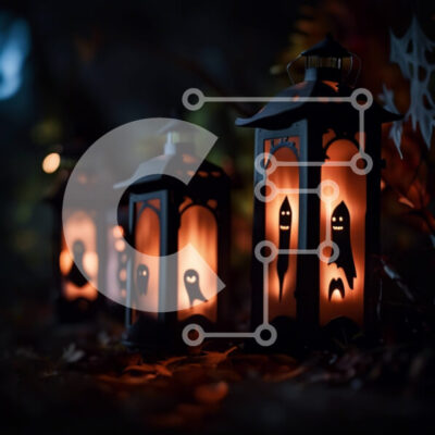 Intra Συλλεκτικό Ξύλινο Παζλ Plywood  4mm - Απόκοσμες κολοκύθες αποκριών με λαμπερά μάτια σε σκούρο φόντο Σε Ξύλινο Κουτί - Διαστάσεις: 10x10 cm – 25 κομμάτια - Image 1