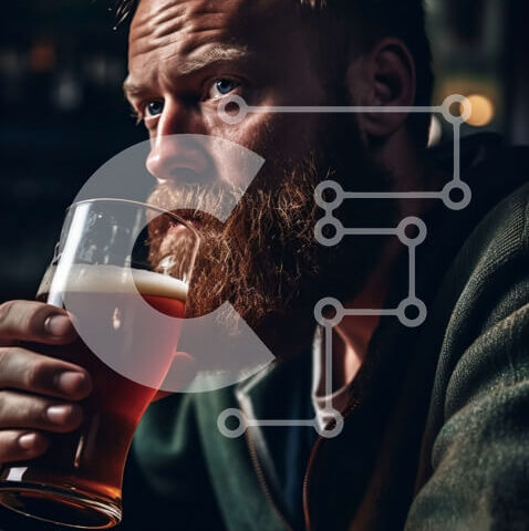 Intra Συλλεκτικό Ξύλινο Παζλ Plywood  4mm - Σοβαρός άνδρας που κρατά ποτήρι μπύρας στο Dimly-Lit Bar Σε Ξύλινο Κουτί - Διαστάσεις Puzzle: 10x10 cm – 25 κομμάτια - Image 1