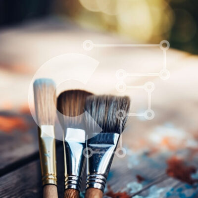 Intra Συλλεκτικό Ξύλινο Παζλ Plywood  4mm - Διάφορα πινέλα βαφής σε ξύλινη επιφάνεια Σε Ξύλινο Κουτί - Διαστάσεις Puzzle: 10x10 cm – 25 κομμάτια - Image 1