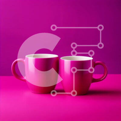 Intra Συλλεκτικό Ξύλινο Παζλ Plywood  4mm - Πολύχρωμη εικόνα δύο ροζ κούπες σε ζωντανό μωβ φόντο Σε Ξύλινο Κουτί - Διαστάσεις Puzzle: 10x10 cm – 25 κομμάτια - Image 1