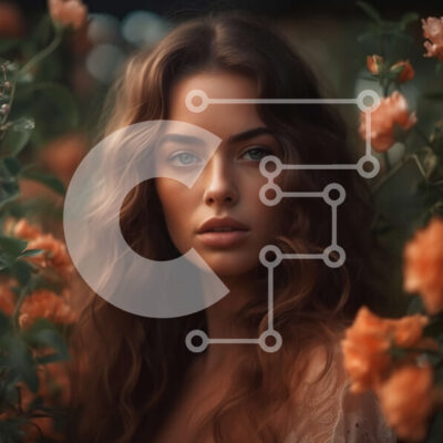 Intra Συλλεκτικό Ξύλινο Παζλ Plywood  4mm - Όμορφη εικόνα μιας γυναίκας σε έναν κήπο με πορτοκαλί τριαντάφυλλα Σε Ξύλινο Κουτί - Διαστάσεις Puzzle: 10x10 cm – 25 κομμάτια - Image 1