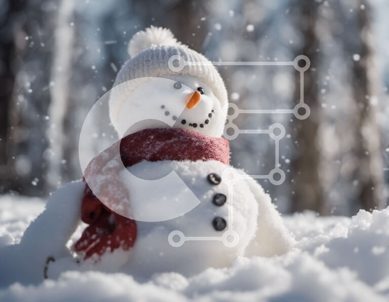 Intra Συλλεκτικό Ξύλινο Παζλ Plywood  4mm - Χιονάνθρωπος στο χιόνι με κόκκινο και λευκό κασκόλ Σε Ξύλινο Κουτί - Διαστάσεις Puzzle: 10x10 cm – 25 κομμάτια