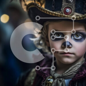 Intra Συλλεκτικό Ξύλινο Παζλ Plywood  4mm - Αξιολάτρευτη εικόνα ενός νεαρού αγοριού με στολή πειρατή Σε Ξύλινο Κουτί - Διαστάσεις Puzzle: 10x10 cm – 25 κομμάτια