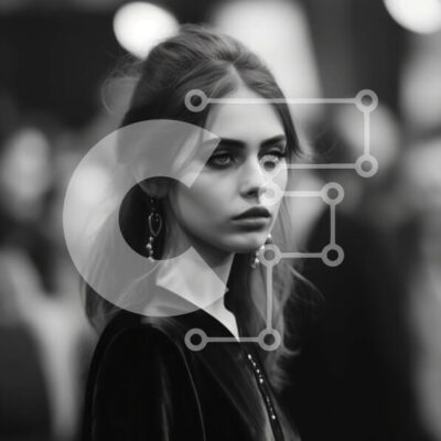 Intra Συλλεκτικό Ξύλινο Παζλ Plywood  4mm - Σοβαρή γυναίκα με μαύρο φόρεμα που στέκεται μπροστά από μια φωτογραφία πλήθους Σε Ξύλινο Κουτί - Διαστάσεις Puzzle: 10x10 cm – 25 κομμάτια - Image 1