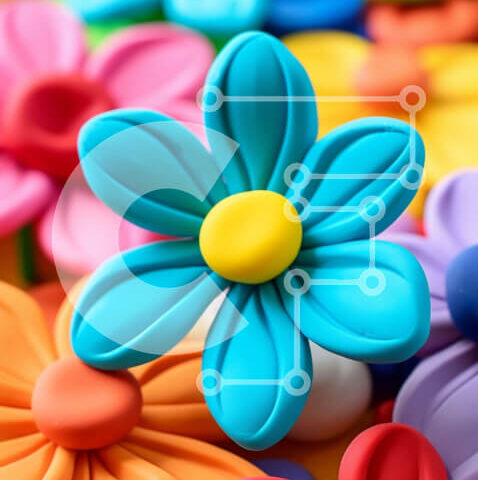 Intra Συλλεκτικό Ξύλινο Παζλ Plywood  4mm - Πολύχρωμα πλαστικά λουλούδια σε κύκλο Σε Ξύλινο Κουτί - Διαστάσεις Puzzle: 10x10 cm – 25 κομμάτια - Image 1