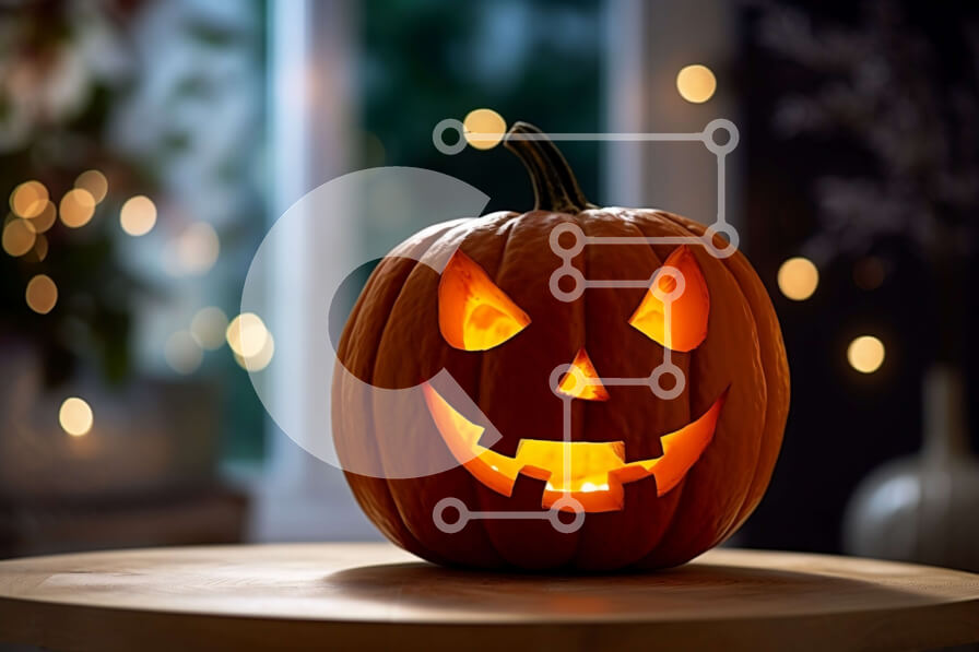 Intra Συλλεκτικό Ξύλινο Παζλ Plywood  4mm - Απόκοσμη κολοκύθα αποκριών σε ξύλινο τραπέζι με φώτα Σε Ξύλινο Κουτί - Διαστάσεις: 10x10 cm – 25 κομμάτια