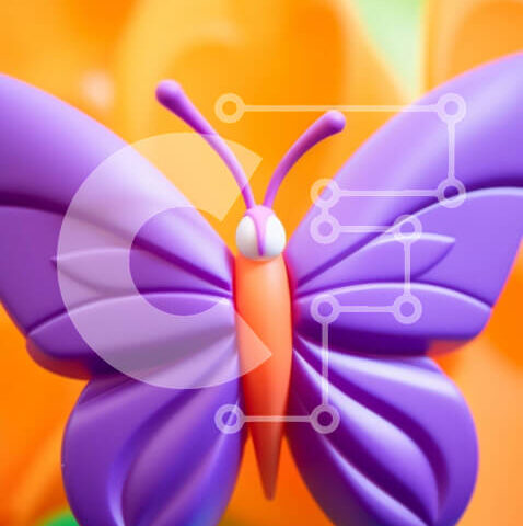 Intra Συλλεκτικό Ξύλινο Παζλ Plywood  4mm - Μωβ και πορτοκαλί παιχνίδι πεταλούδας σε πορτοκαλί φόντο Σε Ξύλινο Κουτί - Διαστάσεις: 10x10 cm – 25 κομμάτια - Image 1