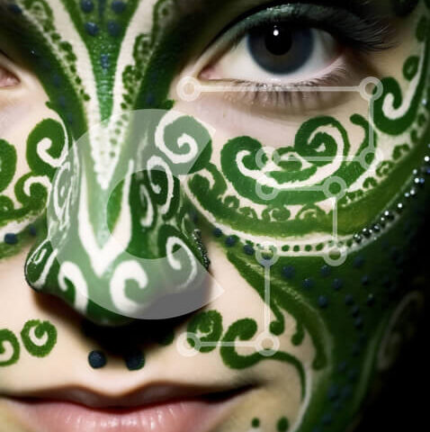 Intra Συλλεκτικό Ξύλινο Παζλ Plywood  4mm - Εκπληκτική εικόνα μιας γυναίκας με σχέδιο βαφής πράσινου προσώπου Σε Ξύλινο Κουτί - Διαστάσεις Puzzle: 10x10 cm – 25 κομμάτια - Image 1